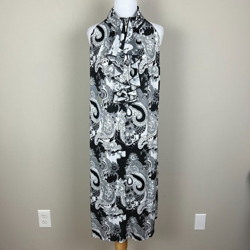 Carina Dress Women XL Black White Paisley Ruffle Sleeveless Stretch Beach Resort